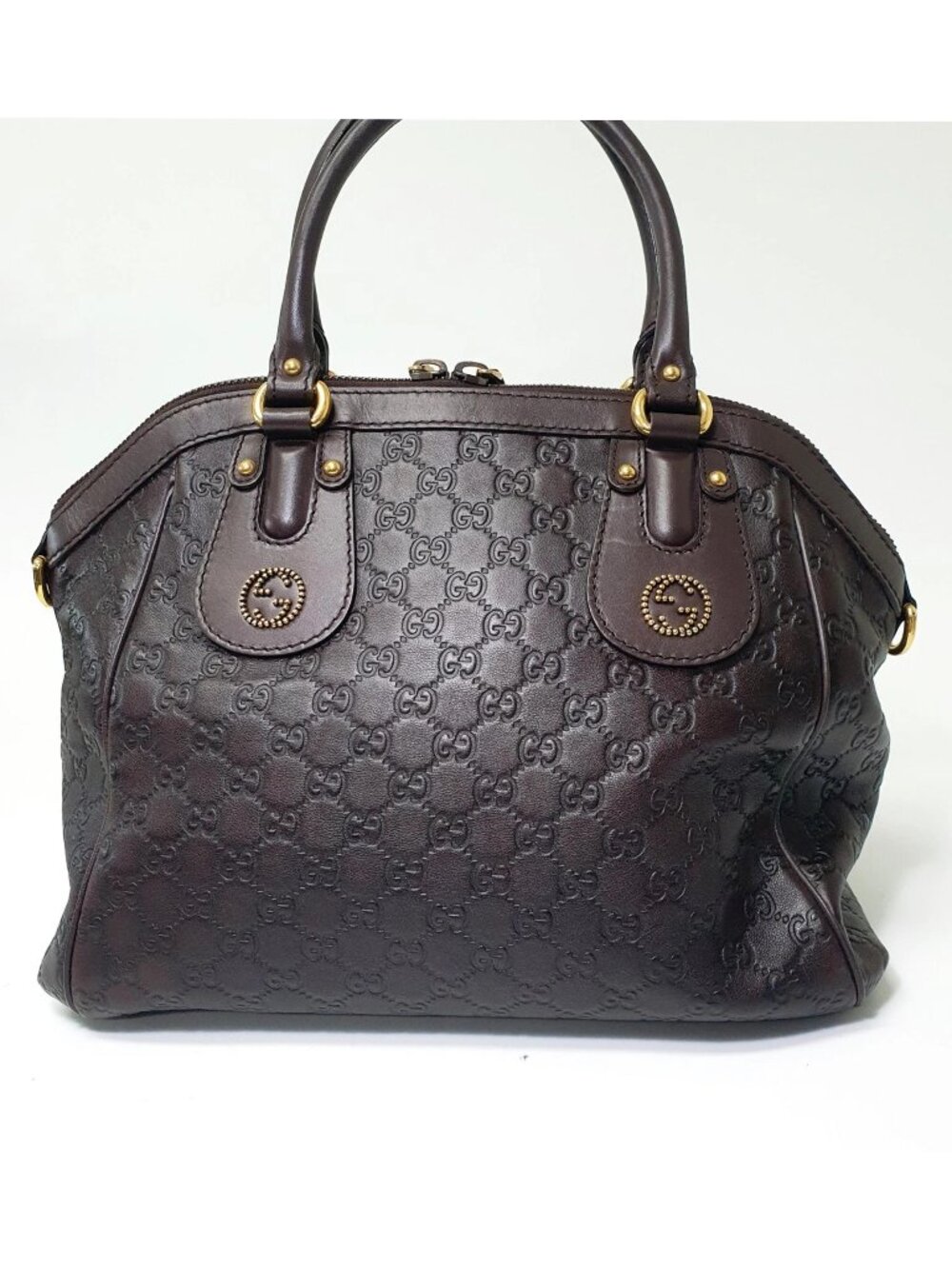 Authentic Gucci Guccissima Leather Boston Bag Brown GG Monogram Satchel Luxury - Picture 3 of 11